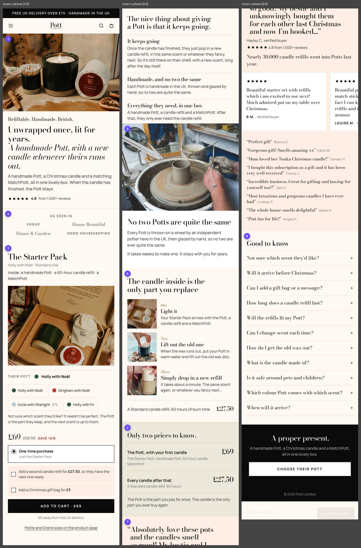 Version C gifting page, full length in three columns